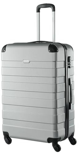 Monzana® Koffer Essential Größe XL Reisekoffer 120 Liter Volumen Hartschale Gel-Griffe 4 Rollen Kantenschutz Hardcase Schloss Füße Trolley Rollkoffer Silber