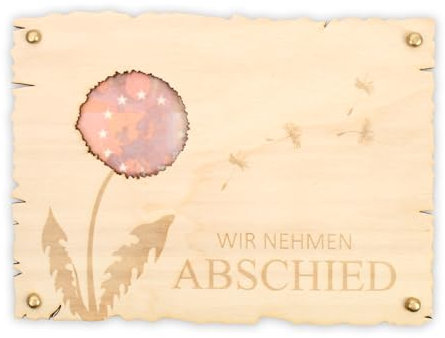 Kreative Feder Trauerkarte Wir nehmen Abschied aus Holz zum Abschied – handgefertigte 3D Beileidskarte Größe ca. 14,6 x 19,7cm (Pusteblume)