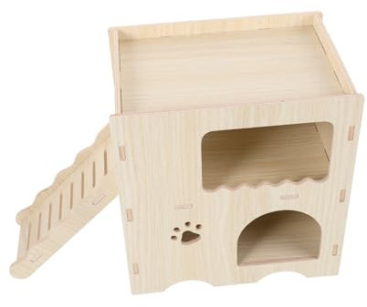 TOYANDONA Maison Bois pour Hamsters Et Petits Animaux Nid Sécurisé avec Échelle Refuge Caché pour Sommeil Et Jeu Jouet Escalade Naturel Adapté à Chinchillas Hamster Nain Et Petits Rongeurs