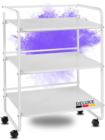DELUKE® Rollwagen Servierwagen mit Rollen Berta - 3 Ablagen,Metall | Beistellwagen mobil Gerätewagen Salonwagen Küchenwagen auf Rollen Kosmetikwagen Roll-Regal klein, Weiß