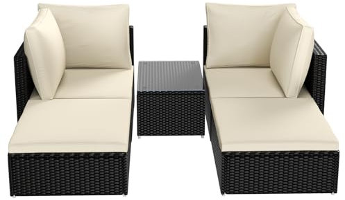 bigzzia Rattan-Gartenmöbelset,5-teiliges modulares Ecke-Sofa-Set aus Rattan,Outdoor Sitzgruppe mit Kissen und Couchtisch Sitzecke für 3-4 Personen,Möbel wetterfest für Garten Terrasse Balkon-schwarz
