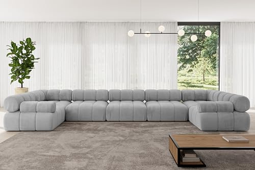 ALTDECOR Modulares Sofa Ecksofa in U-Form Corner modular Sofa Eckcouch Couch Wohnlandschaft Cauchsofa Polstersofa Birno-U3-475x190x70 cm Hellgrau
