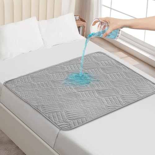 DUJUIKE Waschbare Inkontinenzeinlagen Mit FlüGeln, Wasserdichter Matratzenschoner, Wiederverwendbares Sauglaken Bei Inkontinenz Und BettnäSsen, rutschfeste Unterseite (Hellgrau, 2pcs(90×135cm))