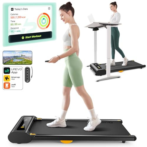 Laufband mit APP, Smart Walking pad mit Doppelter Stoßdämpfung, Ultra Schlanker Laufband Schreibtisch mit großem Laufbereich für Zuhause/Büro, max 120 mit Fernbedienung und LED-Anzeige[SpaceWalk Lite]