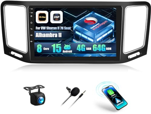 4+64g 8 Core Qualcomm Android 15 Radio Coche para Volkswagen Sharan Seat Alhambra 2012-2015 Pantalla Radio Coche 9 Pulgadas con Bluetooth GPS WiFi FM/RDS SWC EQ Cámara de Visión Trasera