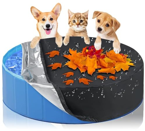 RANJIMA Bache Protection Piscine, Couverture de Bache piscine Ronde,100 x 30 cm,Rond Couverture de Piscine pour Chienen - Tissu Oxford - Protection UV - Pliable et imperméable pour Piscines Extérieure