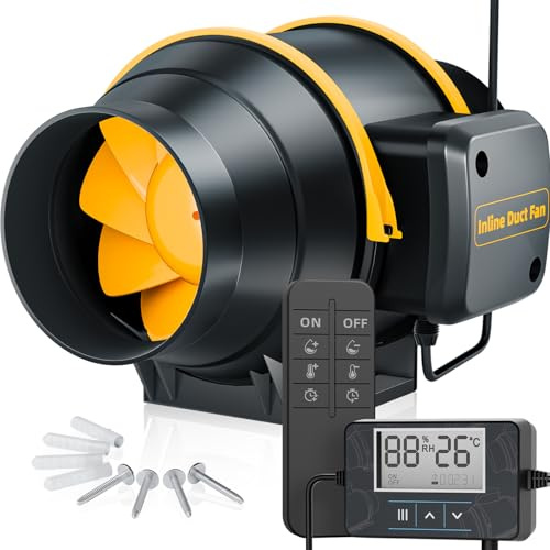 QiCrafe 100 mm Intelligenter Rohrventilator mit Fernbedienung, Temperatur- & Feuchtigkeitssensor, Doppel-Kugellager, Überhitzungsschutz, 367 m³/h – für Zelte & Lüftungsanlagen