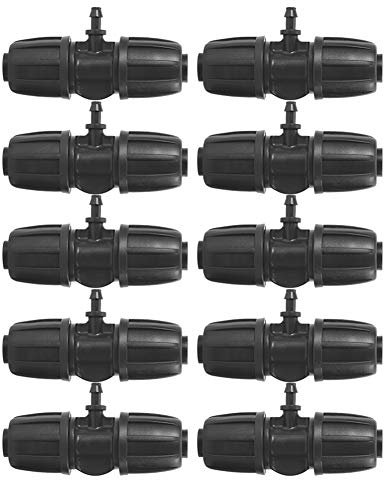 Lot de 10 raccords d'irrigation goutte à goutte, 16 mm à 4/7, raccord en T cannelé pour tuyau PE, pour arrosage de pelouse