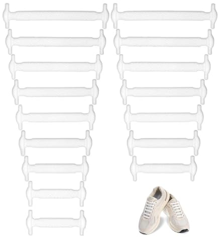 GNALIA Lacets Blancs Pour Baskets, 8 Paires 16 Unités, Élastiques Sans Nœud Imperméables Silicone, Taille Unique Enfants Adultes
