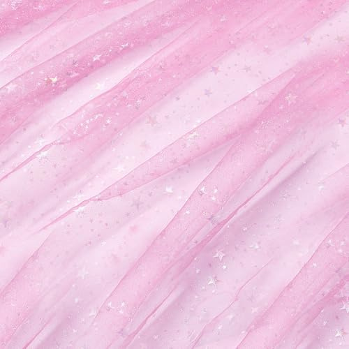Tessuto di tulle, 160 CM di larghezza, tulle brillante con motivo a stelle, tessuto adatto per la realizzazione di abiti da principessa, vestiti, fiocchi (rosa chiaro)