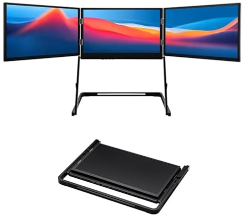 LADECNERHT Monitor Triple Fhd 1080p IPS De 15,6 Pulgadas, Extensor De Pantalla para Portátil, Extensor Triple para Portátiles De 13 a 17 Pulgadas Altavoces, Plug and Play con Tipo-C/HDMI/USB-C