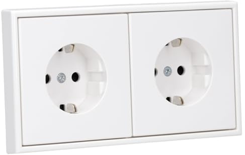 JUNG Serie LS 2x Steckdosen Safety Set Schneeweiß Matt | mit 2x LS1520KIWWM SCHUKO Steckdosen mit Berührungsschutz, LS982WWM Rahmen 2-fach