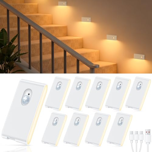 WILLED Motion Sensor Lights Indoor, Wireless Rechargeable Stair Lights, Magnetic Stick on Wall Night Light, USB Charging,Stair, Hallyway, Corridors, Closet, Kitchen(10 Pack)