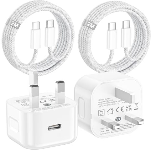 2 Pack Phone 15 16 17 Fast Charger, 20W USB C Fast Charger Plug with 2M Nylon Braided USB C Cable for Phone 17/17 Pro/17 Pro Max/Air/16/15 Plus/Pro/Pro Max/iPad Pro/Air, USB C Charger Power Adapter