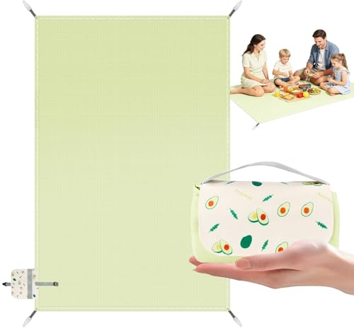 AKONE Picknickdecke 150 x 210 cm, Wasserdicht Picknickdecke mit Avocado Muste, Ultraleicht Kompakt Campingdecke, Outdoor Decke für Picknick Camping Strand Wandern Reisen