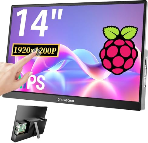 14inch Touch Screen Monitor for Raspberry Pi 5/4B/3B, HDMI Portable Display | IPS/HDR/1920X1200/60hz/VESA support/Built-in Speaker/HDMI USB-C Portable Monitor for Laptop PC PS4/5 Switch