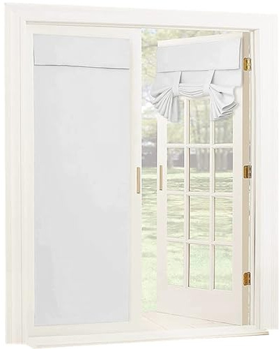 YedZen French Door Blinds, 26W x 68L Inch 95% Blackout Stick On Door Curtains, Thermal Privacy and Light Control, Front Door Curtain with Tie Straps, No Drilling, Grey White