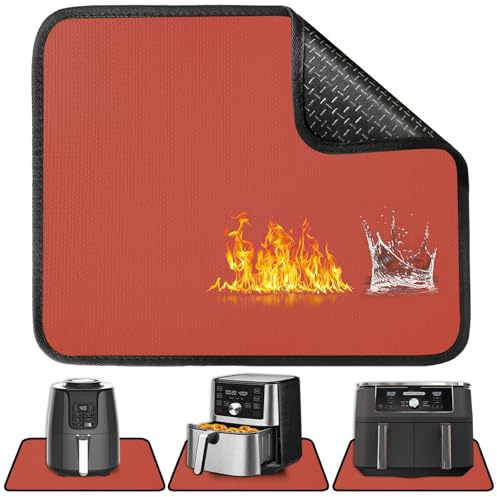 Khongoo Anti-Slip Heat Resistant Mat for Air Fryer, 30x45x0.15 cm, Red | 1022 °F Thick fireproof heat resistant mat, heat proof mat for worktop, air fryer accessories, compatible with ninja