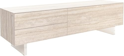 DELIFE TV-Board Cuor Keramik Laminam® Travertino Bianco Creme-Weiß 180 cm 1 Klappe 2 Schubfächer Fuß Schwebeoptik Acrylglas Lowboard