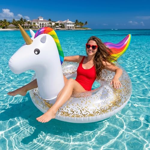HYZYWON Flotador de Unicornio Hinchable Grande, Anillo de Natación Unicornio Piscina, Hinchable para Piscina Adulto para Piscina Playa Verano Party (B, 120)