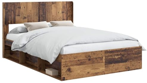 vidaXL Bettgestell mit Stauraum und Kopfteil Altholz 150 x 200 cm, Moderne Bettgestell, rechteckig, Stauraum, Latten-Design, praktische Möbel für Dein Schlafzimmer