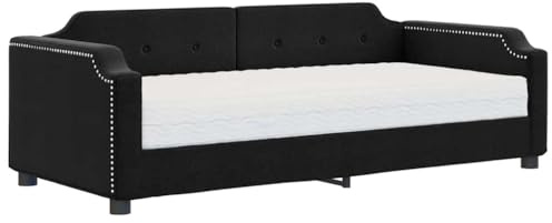 Mhdvray Letto da giorno 80 x 200 cm, nero in tessuto robusto con materasso in schiuma confortevole, moderno divano letto per camera dei ragazzi e camera degli ospiti