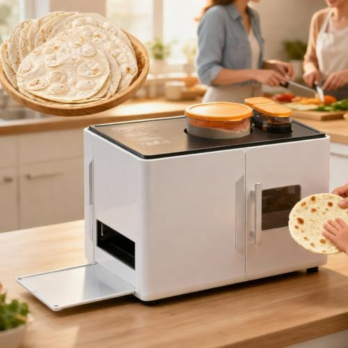 Automatische Roti-Maschine für Fladenbrote, verstellbare Dicke für Tortillas, ideal für Chapati und indische Pfannkuchen, macht 20 leckere Fladenbrote