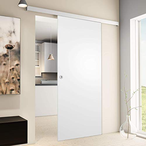 inova Schiebetür Holz 880 x 2035 mm weiß Alu Komplettset mit Laufschiene und Griffmuschel inkl. Softclose