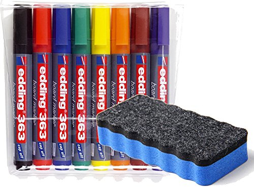 Edding 363 Chisel Tip Whiteboard Markers (2 Packs of 8) - Assorted