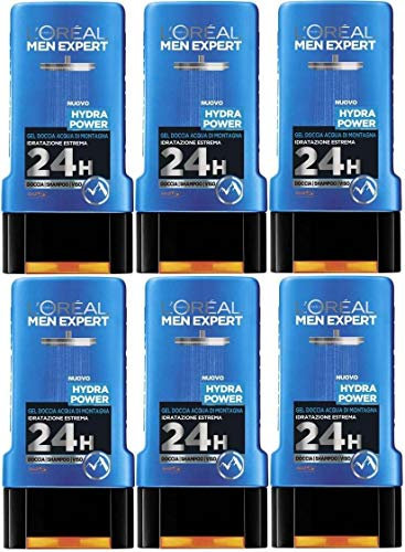 LOreal Men Expert HYDRA POWER Shower Gel (6 x 300ml) For Face, Body & Hair