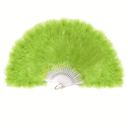 Marabou Feather Hand Fan 45cm, Fancy Dress Wedding Party Favour Gift Outdoor Vintage Dance Photoshoot (Light Green)