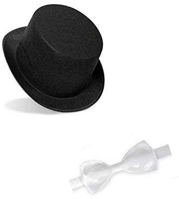 KarnevalsTeufel Zylinder mit Schleife im Set, Fliege Partyhut Hut Zirkusdirektor Theaterrequisite (1x Gr.58 / 1x Schleife weiß)