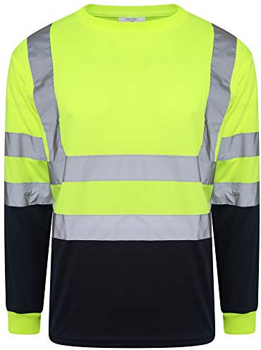 Inspire Me Hi Vis Crew Neck Two Tone T Shirt Safety Security Full Sleeve High Visibility Workwear Jumper Reflective Tape Band Safety Sweat Shirt Work Top for Men and Women (X- Large, Two Tone Yellow)