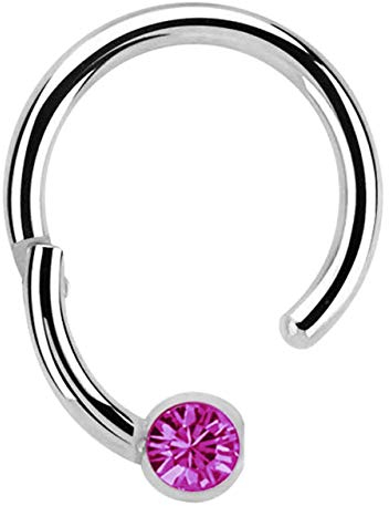 Modern Nature Piercing-Schmuck Lippenpiercing 316l Stahl Ring BCR, Clicker 1,2 x 8 mm mit 3 mm Steinplatte in pink