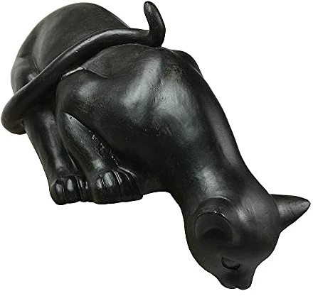Figur Katze sitzend Dekofigur Katzen Skulptur lauernd Kunstguss schwarz-braun H 26cm