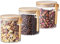 ORNAMI Airtight Glass Pantry Storage Canister Jar with Bamboo Lid & Spoon | BPA-Free, Clear Kitchen Organisation Jar - Set of 3 (0.8L, Round)