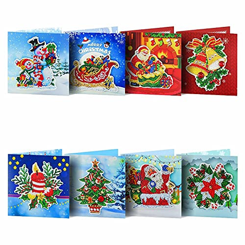HuaCan Weihnachtskarten 5D DIY Diamant Malerei Runde Bohrer Grußkarten Dankeskarten Kreative 8 Packungen (HK101)