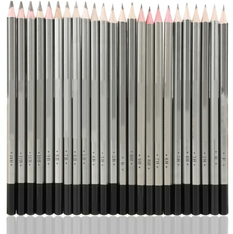 HERCHR 24Pcs Sketching Pencils Set, Zeichenstifte Professional Soft Graphite Sketching 14B bis 9H Graphite Art für Zeichnen, Skizzieren, Schattierung, Zeichnung, Illustrationen