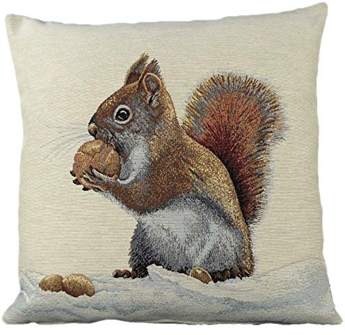 Sandner Eichhörnchen Winter Kissenhülle 45x45 cm Gobelin Sofakissen Dekokissen Kissenbezug Gewebt Weihnachten