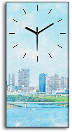 Coloray Uhr auf Leinwand - Schwarze Hände - Segeltuch Dekoration Wand Uhr Ohne Tickendes Geräusc Wohnzimmer Kunst - Architektur Tokyo City Japan Architektur