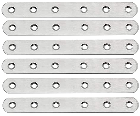 6 Piezas Placa Fija Recta de Acero Inoxidable, Soporte de ángulo Plano de Acero Inoxidable, Chapa de Acero Perforada, para Usar en Muchos Muebles, Como Mesas, Sillas, Armarios(Plateado)