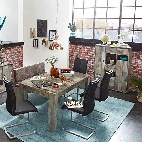 Lomadox Esszimmer Set 3 TLG Sitzbank Ausziehtisch Highboard Driftwood braun