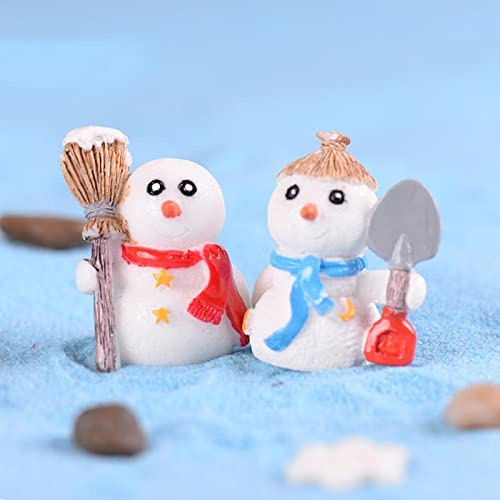 QINGMM 1 Stück Harz Ornamente Dekorationen Mehrfarbiger Weihnachtsschneemann Holen Sie Sich eine Schaufel und einen Besen Schneemann Cute-1