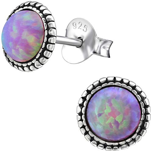 EYS JEWELRY Damen Ohrringe rund synthetischer Opal 925 Sterling Silber oxidiert Bubble-Gem pink 7 mm Ohrstecker Damenohrringe Damenohrstecker
