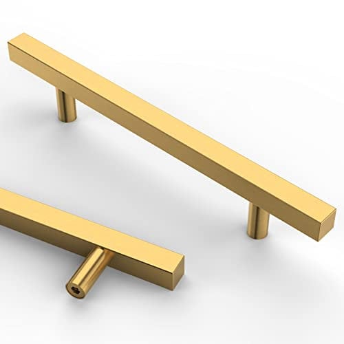 Astrée 10 Pack Gold Kitchen Cupboard Handles - 128mm Stainless Steel Cabinet Handles with Brass Finish for Cupboard Doors and Drawers