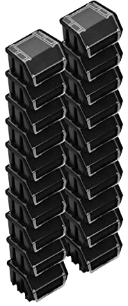 PAFEN Stapelboxen Set – 20x Stapelbox mit Deckel 115 x 75 x 118 mm – Sichtbox Stapelbox für Werkzeugwand Lagerbox, Schwarz