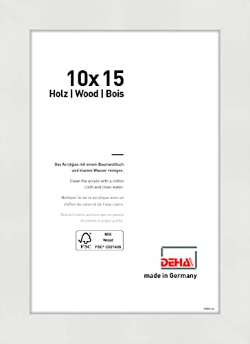 DEHA Design Bilderrahmen, 10 x 15 cm, Holz, Weiß, Fotorahmen zum Auftstellen im Hoch- & Querformat, bruchsicheres Kunstglas, Fontana