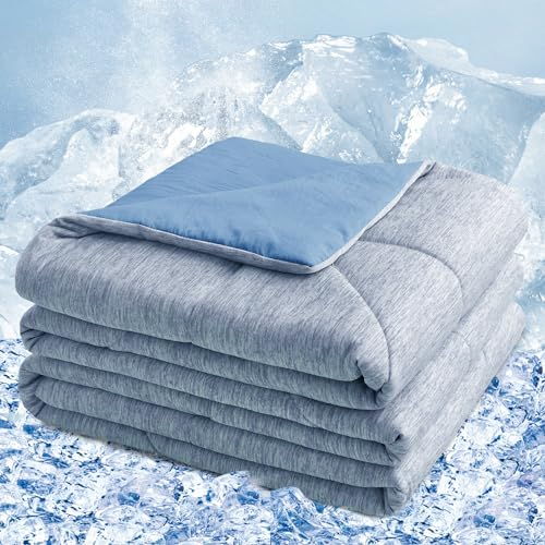 VK VK·LIVING Kühlende Steppdecke für Doppelbett, leichte Bettdecke für heiße Schläfer und Nachtschweiß, Sommerdecke für alle Jahreszeiten, dünne, maschinenwaschbare Bettdecke (152,4 x 203,2 cm, Blau)