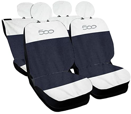 Rebeca Shop COPRISEDILI PER AUTO COMPATIBILI CON 500 MADE IN ITALY SET IN VARI COLORI (Bianco/Jeans Blu)