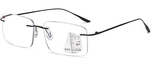 Lanomi Rimless Progressive Multifocal Reading Glasses Women Men Rectangular Blue Light Blocking Readers Lightweight Frameless Varifocal Reading Eyeglasses Progressive Multifocal 3.0